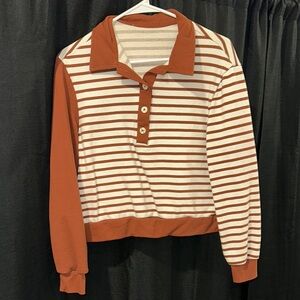 Striped Women's Sweater - Orange and White